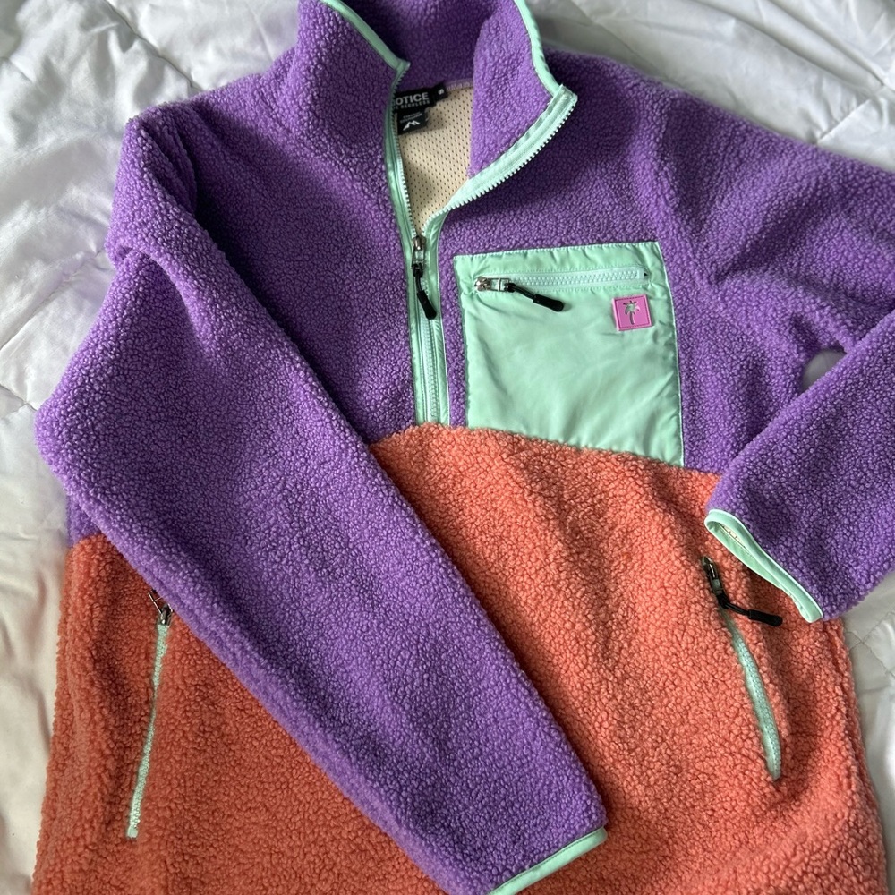 Purple and Orange Teddy Jacket Cozy Color-Block Design